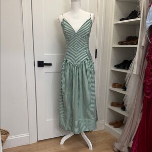 FARM Rio Green Striped Midi Dress